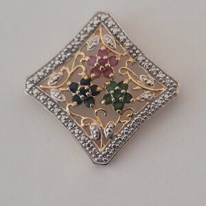 Sapphire Emerald Ruby Flower Pendant Gold Sterling